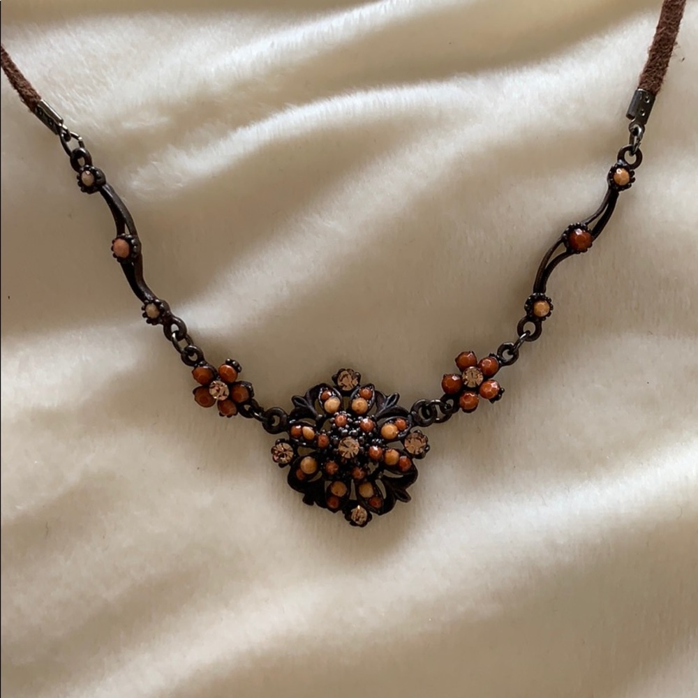 Vintage Brown Floral rhinestone necklace